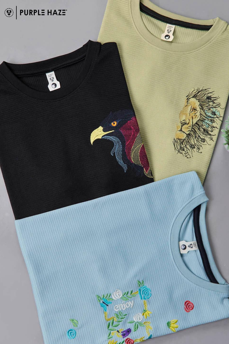 Embroidered textured T-shirt