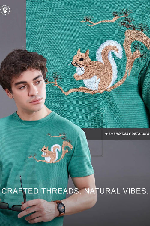 Embroidered textured T-shirt