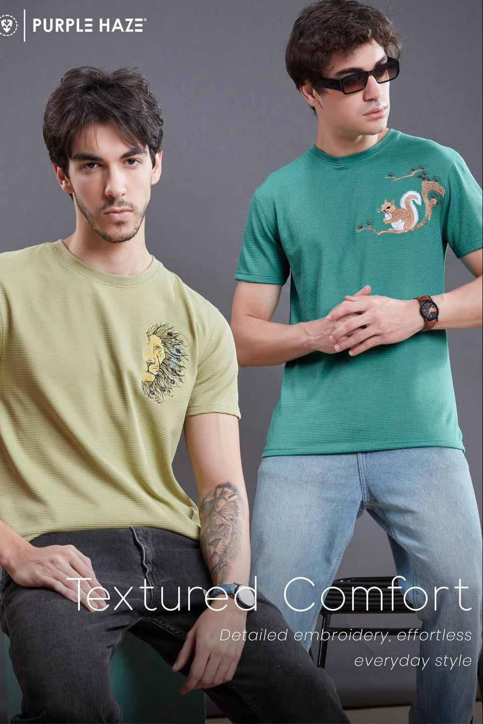 Embroidered textured T-shirt